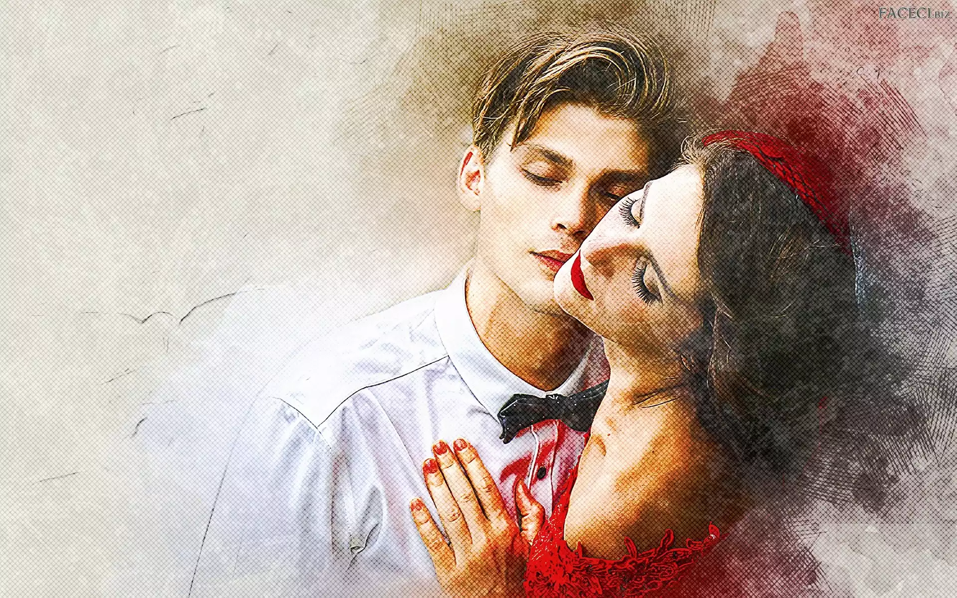 Grafika, Miłość, Mężczyzna, Kobieta, Przytuleni